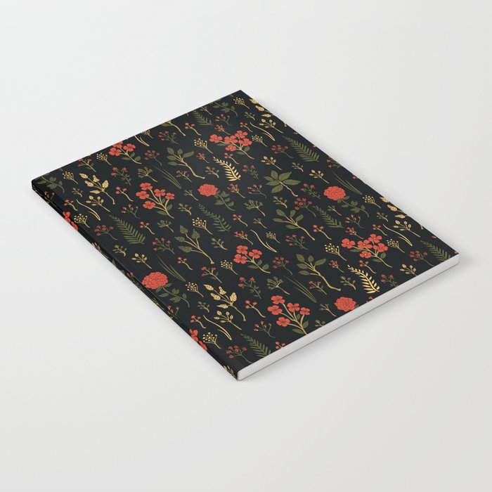 Green, Red-Orange, and Black Floral/Botanical Print Notebook Gallery Image 2