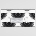 Japanese Crane Ornate Art Deco Monochrome Pattern II Desk Mat Gallery Image 1