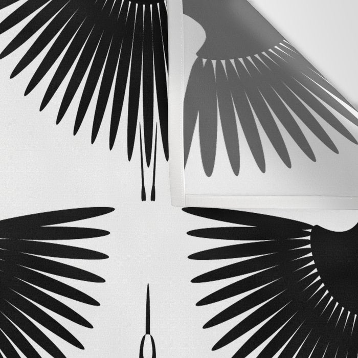 Japanese Crane Ornate Art Deco Monochrome Pattern II Wall Tapestry Gallery Image 3