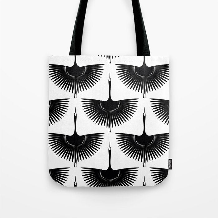 Japanese Crane Ornate Art Deco Monochrome Pattern II Tote Bag Gallery Image 1