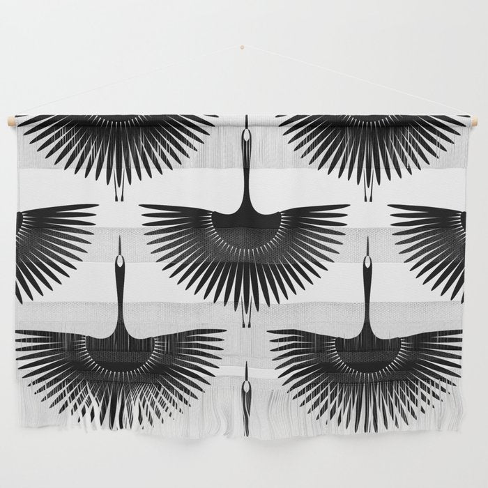 Japanese Crane Ornate Art Deco Monochrome Pattern II Wall Hanging Gallery Image 1