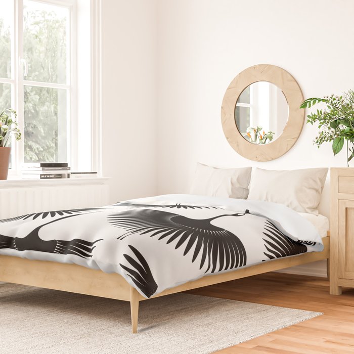 Japanese Crane Ornate Art Deco Monochrome Pattern II Duvet Cover Gallery Image 2