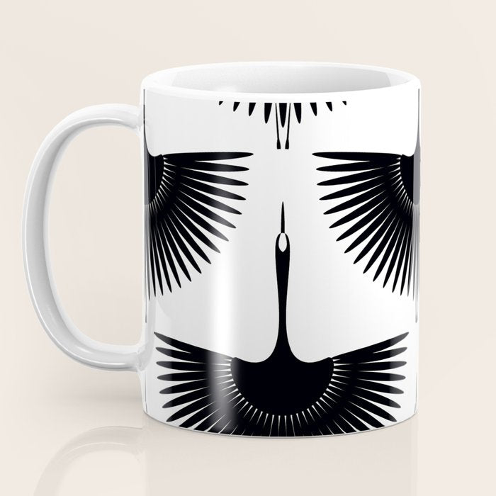Japanese Crane Ornate Art Deco Monochrome Pattern II Coffee Mug Gallery Image 3