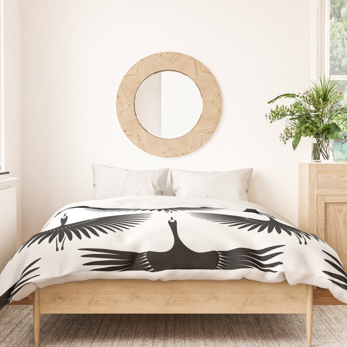 Japanese Crane Ornate Art Deco Monochrome Pattern II Duvet Cover Gallery Image 3