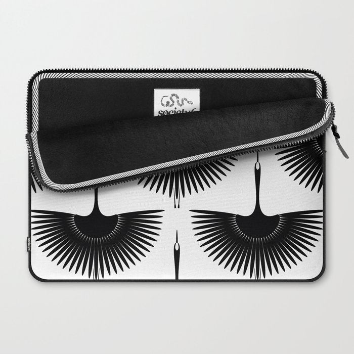 Japanese Crane Ornate Art Deco Monochrome Pattern II Laptop Sleeve Gallery Image 2