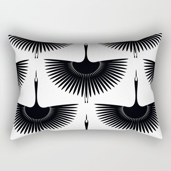 Japanese Crane Ornate Art Deco Monochrome Pattern II Rectangular Pillow Gallery Image 2