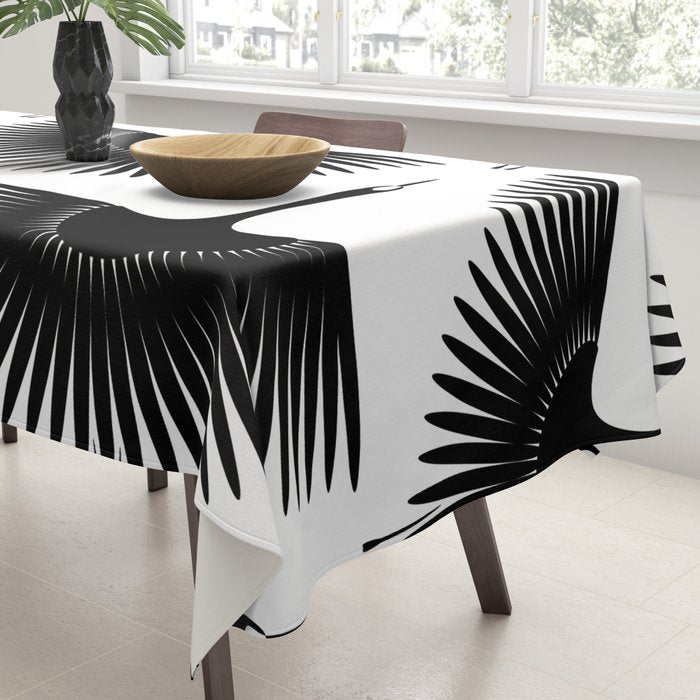 Japanese Crane Ornate Art Deco Monochrome Pattern II Tablecloth Gallery Image 3