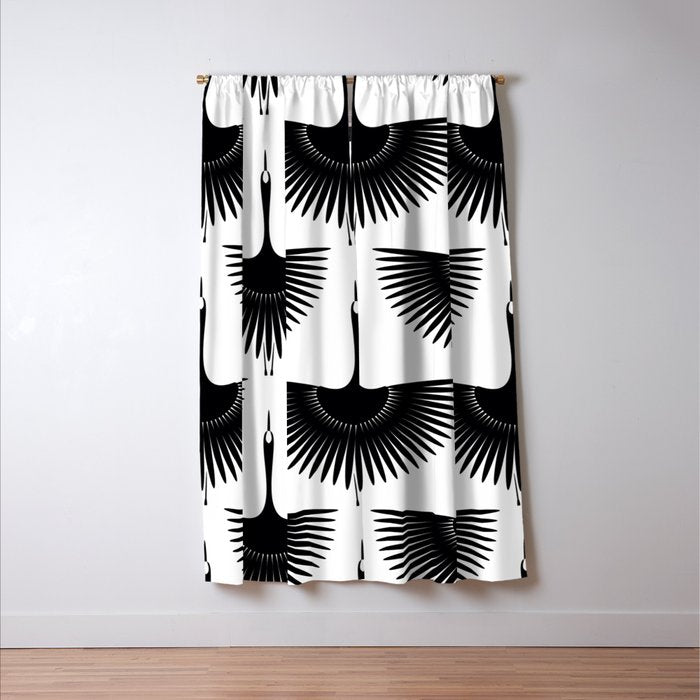 Japanese Crane Ornate Art Deco Monochrome Pattern II Window Curtain Gallery Image 3