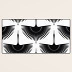 Japanese Crane Ornate Art Deco Monochrome Pattern II Desk Mat Gallery Image 3