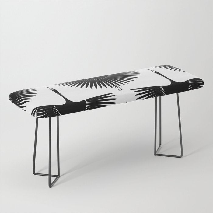Japanese Crane Ornate Art Deco Monochrome Pattern II Bench Gallery Image 1
