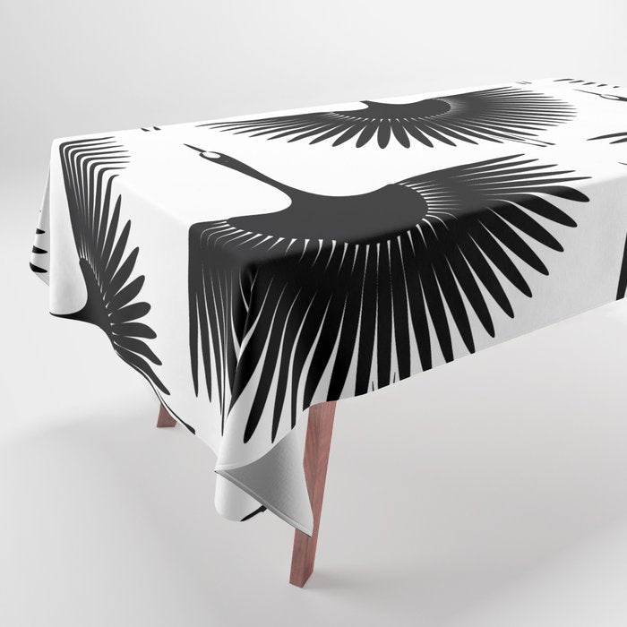 Japanese Crane Ornate Art Deco Monochrome Pattern II Tablecloth Gallery Image 1