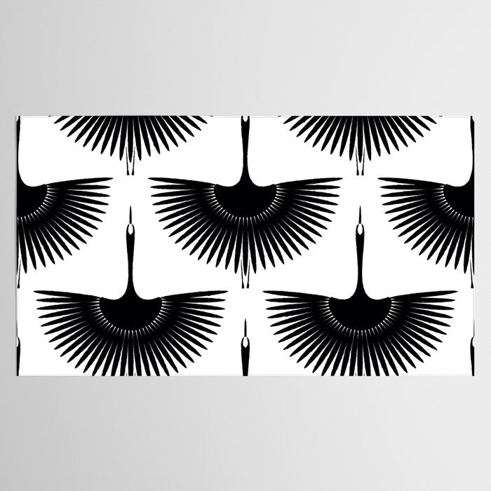Japanese Crane Ornate Art Deco Monochrome Pattern II Tablecloth Gallery Image 2
