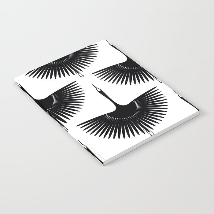 Japanese Crane Ornate Art Deco Monochrome Pattern II Notebook Gallery Image 2