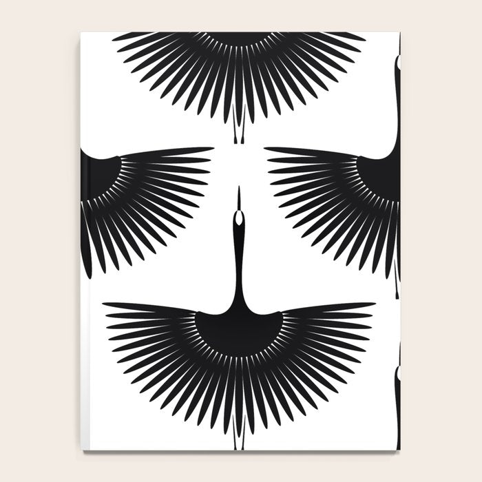 Japanese Crane Ornate Art Deco Monochrome Pattern II Notebook Gallery Image 4
