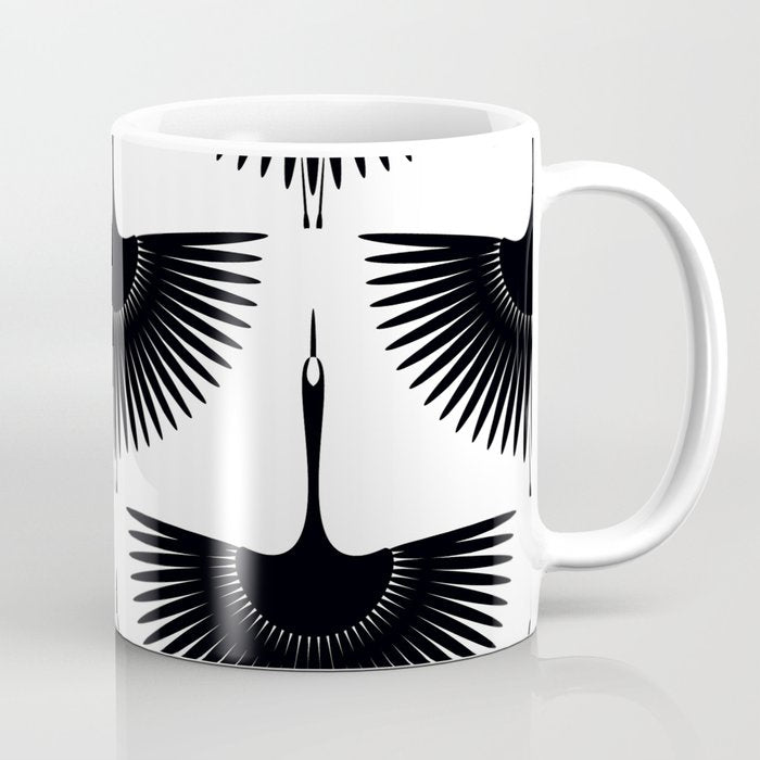 Japanese Crane Ornate Art Deco Monochrome Pattern II Coffee Mug Gallery Image 1