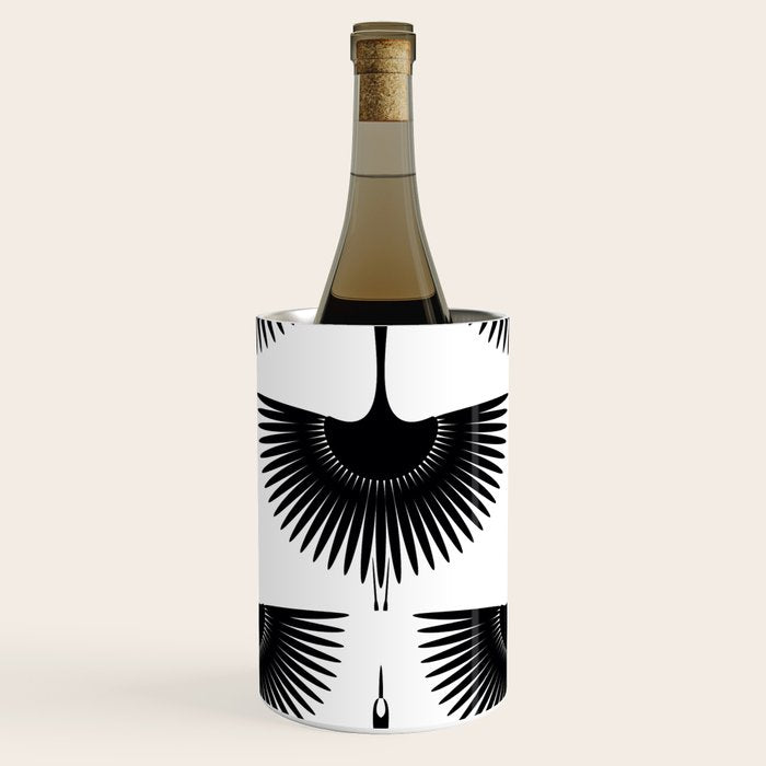 Japanese Crane Ornate Art Deco Monochrome Pattern II Wine Chiller Gallery Image 1
