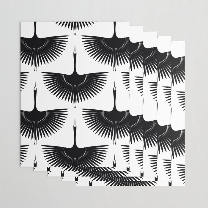 Japanese Crane Ornate Art Deco Monochrome Pattern II Wrapping Paper Gallery Image 3