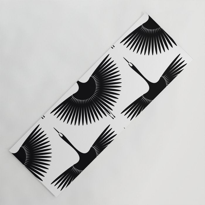 Japanese Crane Ornate Art Deco Monochrome Pattern II Yoga Mat Gallery Image 1