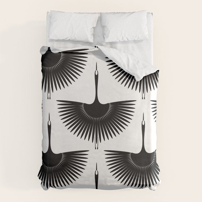 Japanese Crane Ornate Art Deco Monochrome Pattern II Duvet Cover Gallery Image 6