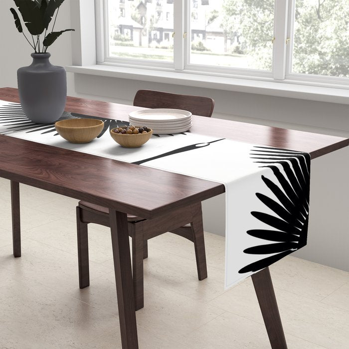 Japanese Crane Ornate Art Deco Monochrome Pattern II Table Runner Gallery Image 2