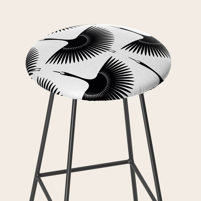 Japanese Crane Ornate Art Deco Monochrome Pattern II Stool Gallery Image 2