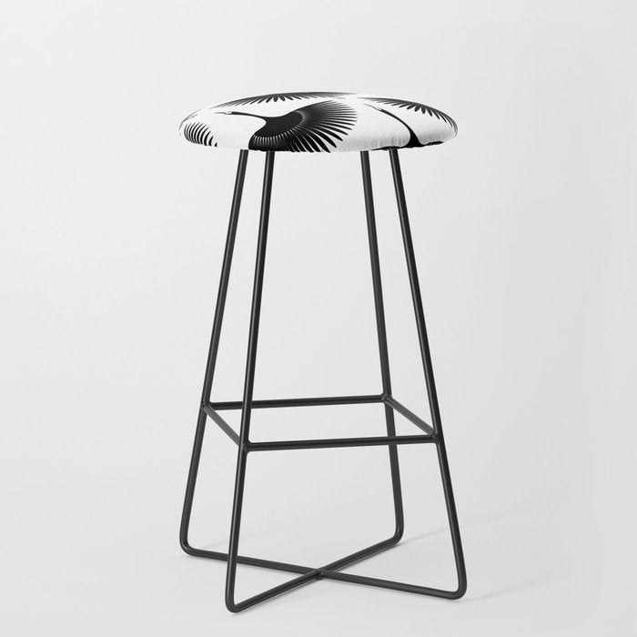Japanese Crane Ornate Art Deco Monochrome Pattern II Stool Gallery Image 1