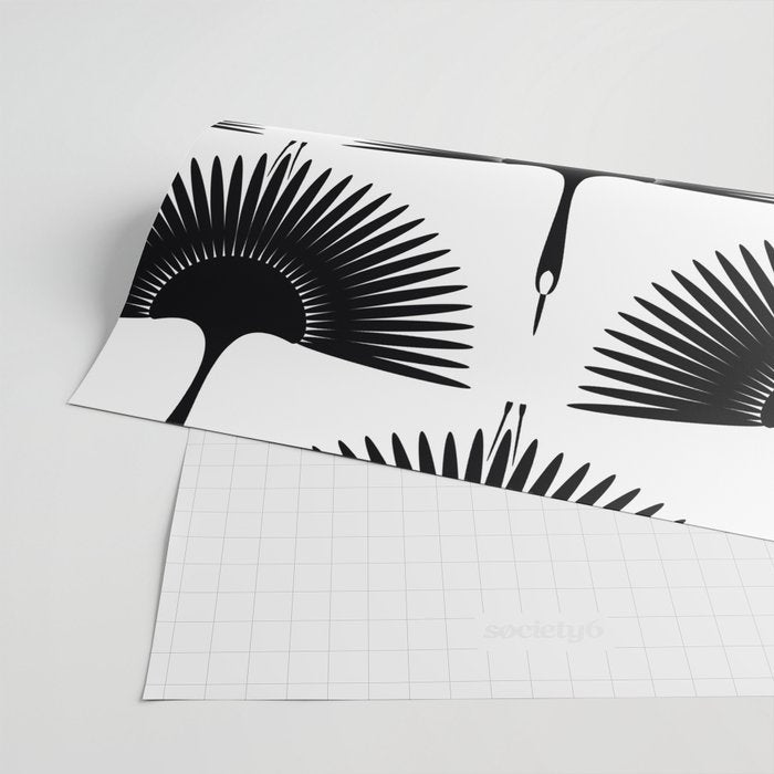 Japanese Crane Ornate Art Deco Monochrome Pattern II Wrapping Paper Gallery Image 2