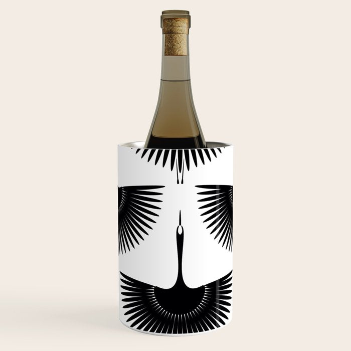 Japanese Crane Ornate Art Deco Monochrome Pattern II Wine Chiller Gallery Image 3