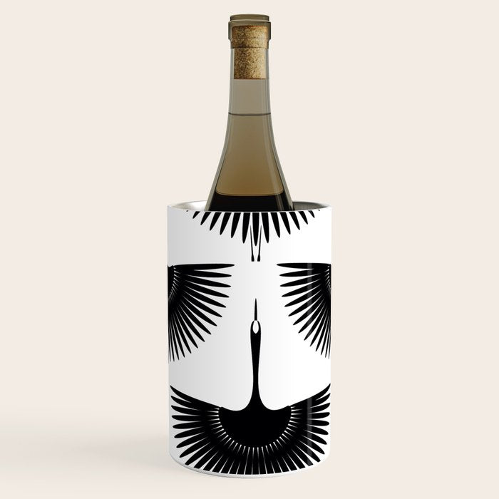 Japanese Crane Ornate Art Deco Monochrome Pattern II Wine Chiller Gallery Image 2