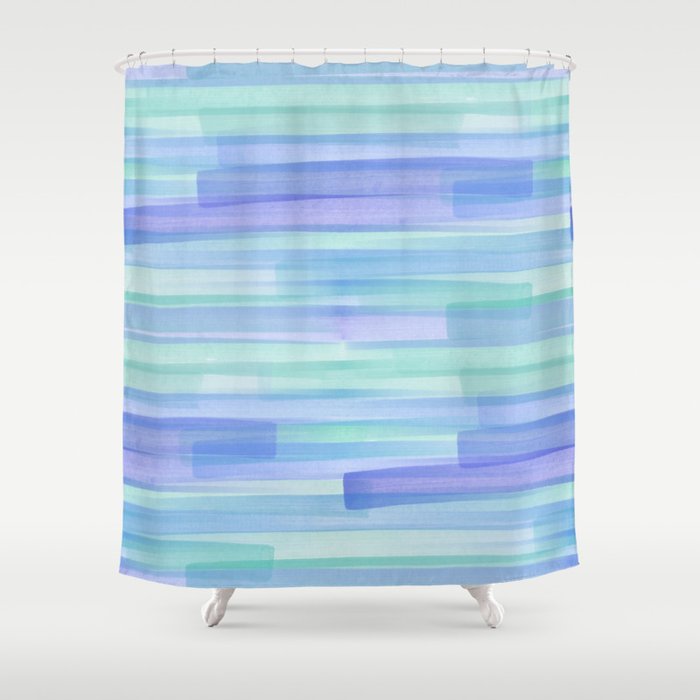 Abstract Watercolor Waves in Cool Blue Shower Curtain Gallery Image 1