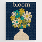 Bloom Retro Flowers in Vase on Blue Jigsaw Puzzle Gallery Image 1