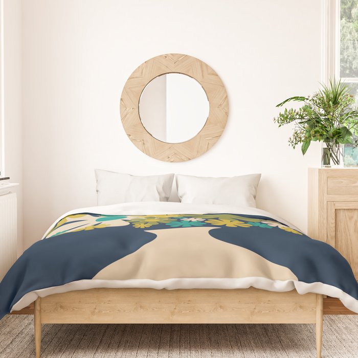 Bloom Retro Flowers in Vase on Blue Duvet Cover Gallery Image 3