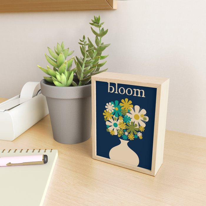 Bloom Retro Flowers in Vase on Blue Mini Art Print Gallery Image 2