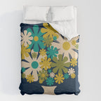 Bloom Retro Flowers in Vase on Blue Duvet Cover Gallery Image 6