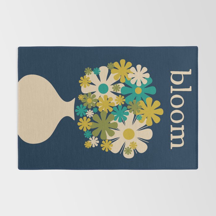 Bloom Retro Flowers in Vase on Blue Rug Gallery Image 2