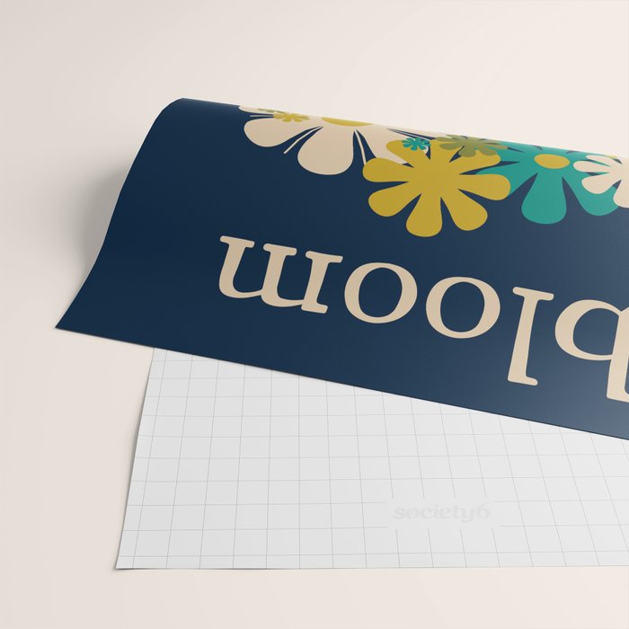 Bloom Retro Flowers in Vase on Blue Wrapping Paper Gallery Image 2