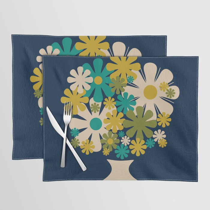 Bloom Retro Flowers in Vase on Blue Placemat Gallery Image 1