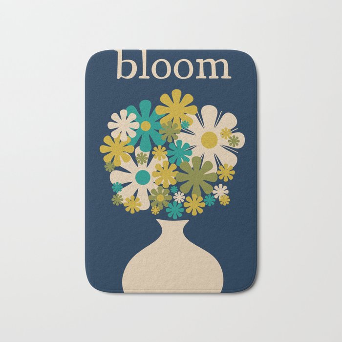 Bloom Retro Flowers in Vase on Blue Bath Mat Gallery Image 1