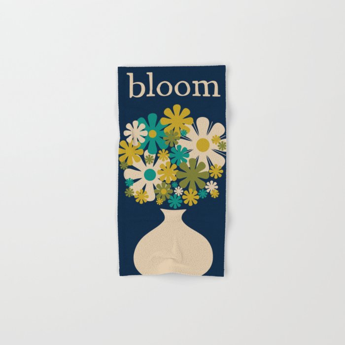 Bloom Retro Flowers in Vase on Blue Bath Towel Gallery Image 1
