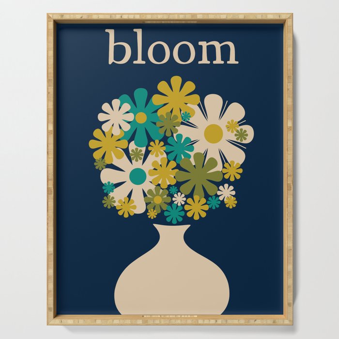Bloom Retro Flowers in Vase on Blue Serving Tray Gallery Image 1