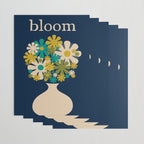 Bloom Retro Flowers in Vase on Blue Wrapping Paper Gallery Image 3