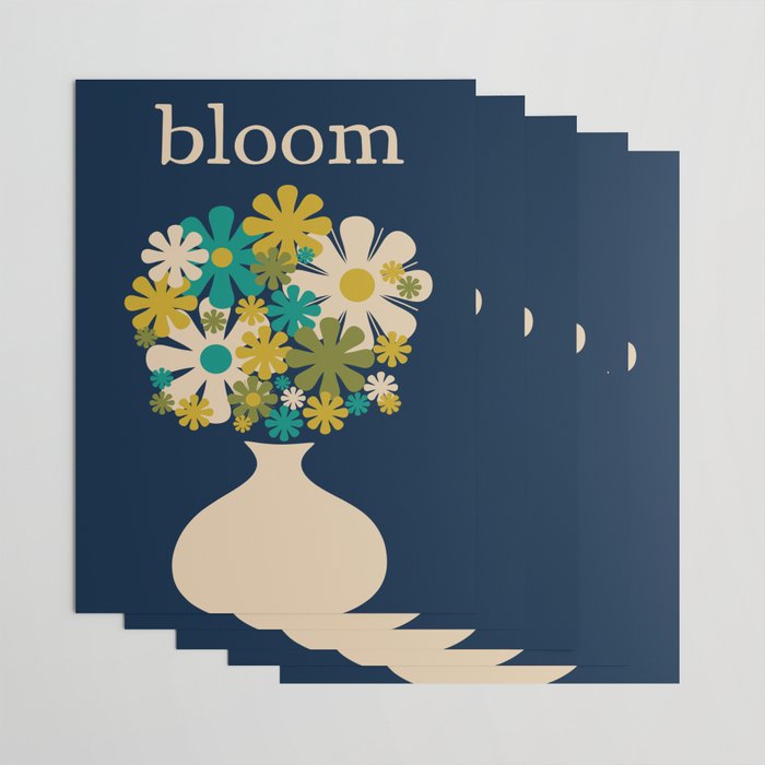 Bloom Retro Flowers in Vase on Blue Wrapping Paper Gallery Image 3