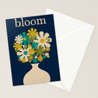 Bloom Retro Flowers in Vase on Blue Stationery Card Gallery Image 2