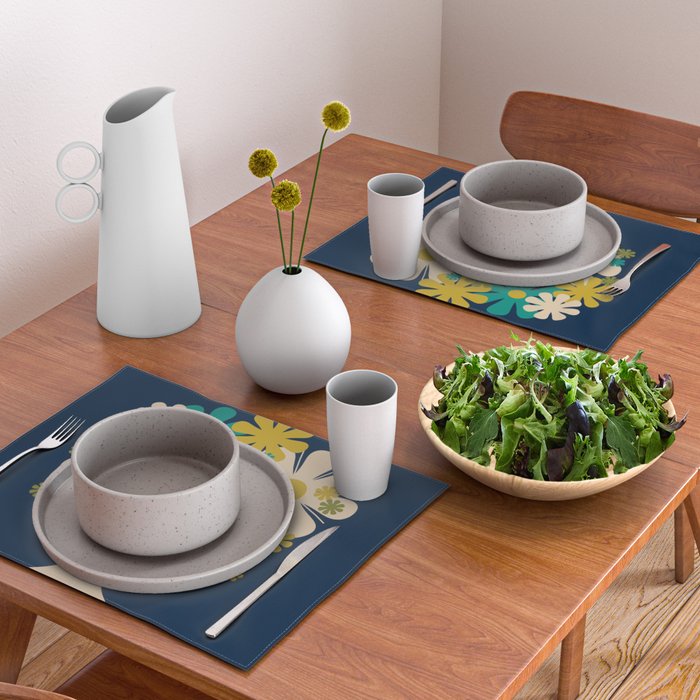 Bloom Retro Flowers in Vase on Blue Placemat Gallery Image 2