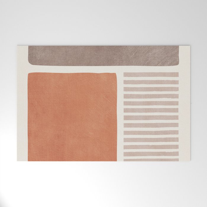 Terracotta Brown Beige Modern Minimalist Artwork Welcome Mat Gallery Image 1