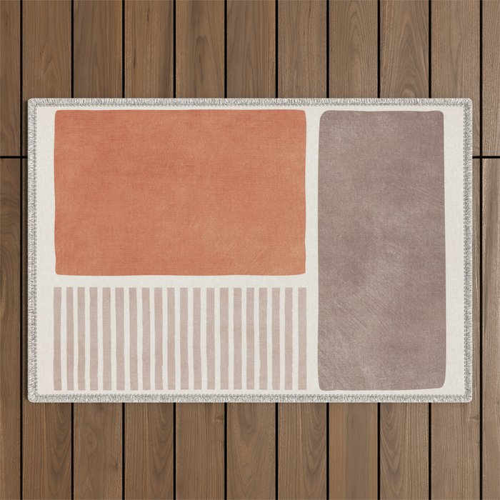Terracotta Brown Beige Modern Minimalist Artwork Outdoor Rug