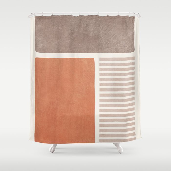 Terracotta Brown Beige Modern Minimalist Artwork Shower Curtain Gallery Image 1