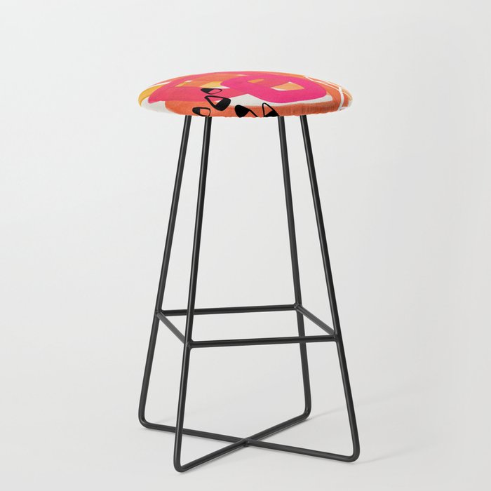 Mid Century Modern Abstract Colorful Art Ombre Magenta Yellow Circles Raindrops Geometric Pattern Stool Gallery Image 1