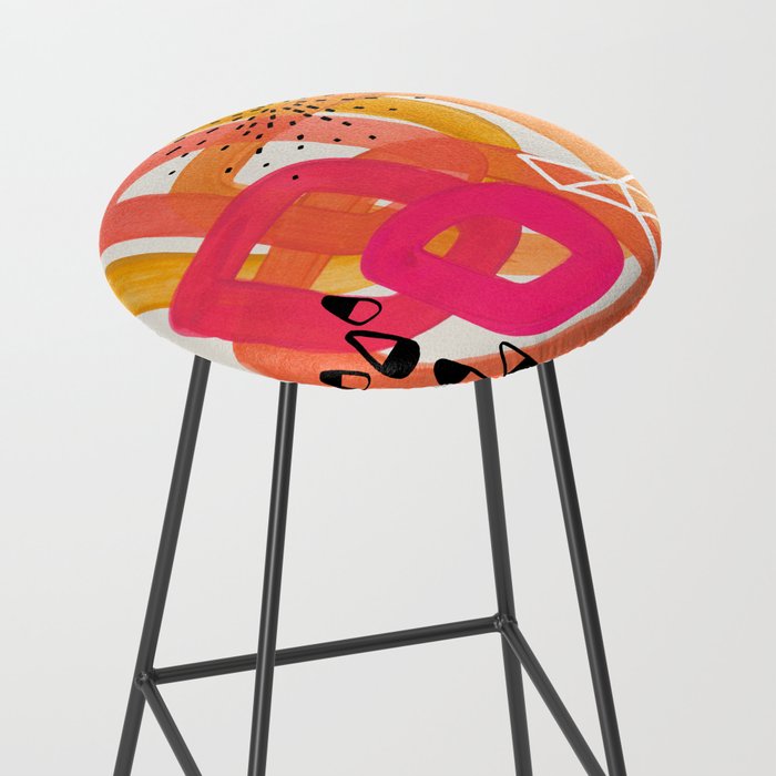 Mid Century Modern Abstract Colorful Art Ombre Magenta Yellow Circles Raindrops Geometric Pattern Stool Gallery Image 2