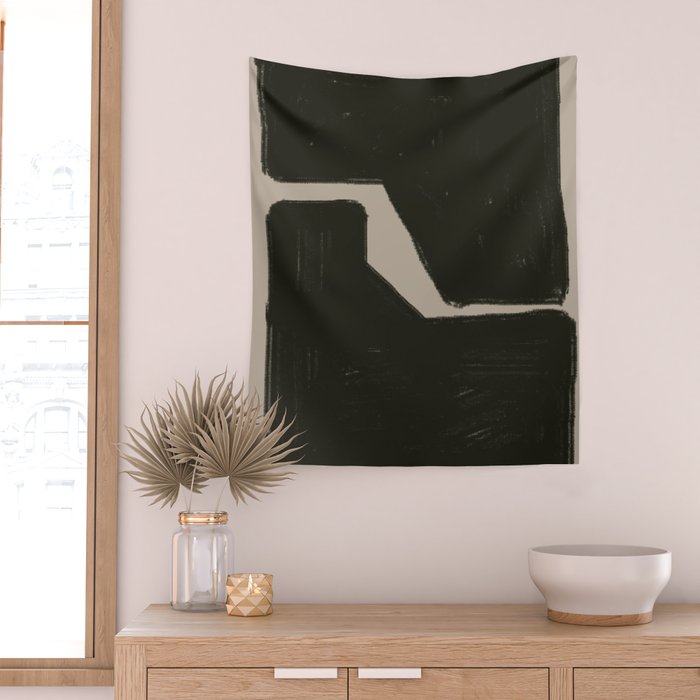 Black Geometric Shapes Wall Tapestry Gallery Image 2